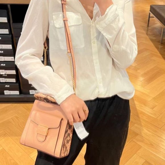 NWT Coach Pink Shell Pepper Leather Crossbody Satchel Bag Snake Embossed C6779 - Picture 2 of 16